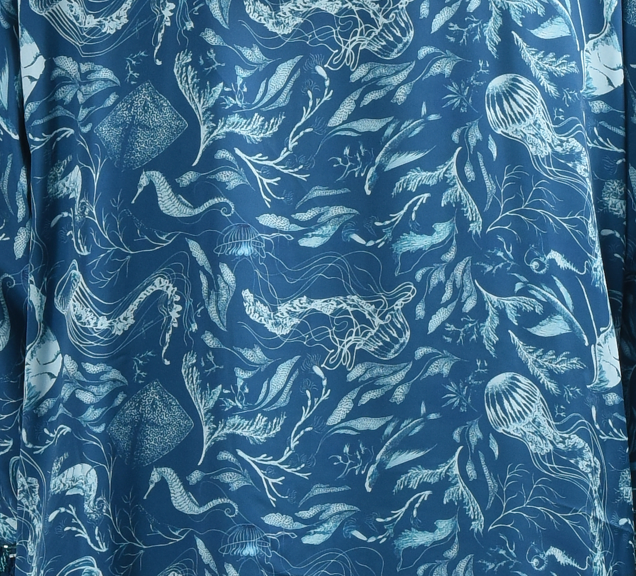 Oceanic Blue Embroidered- Curved Neck