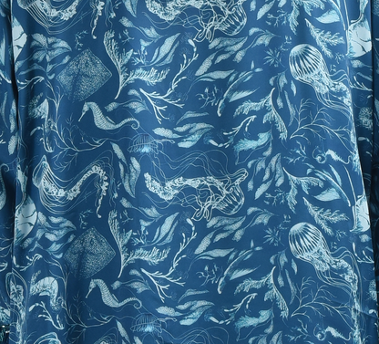 Oceanic Blue Embroidered- Curved Neck
